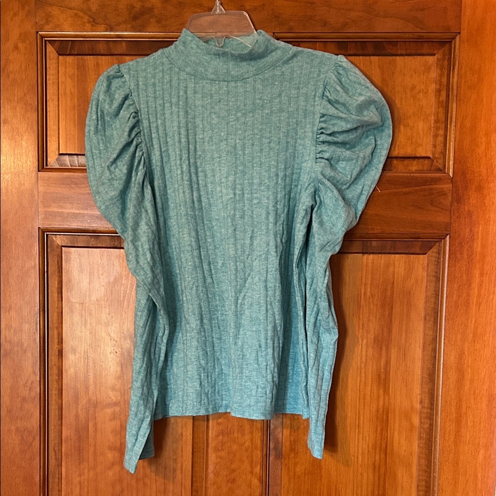 Chic Teal Puff Sleeve Blouse